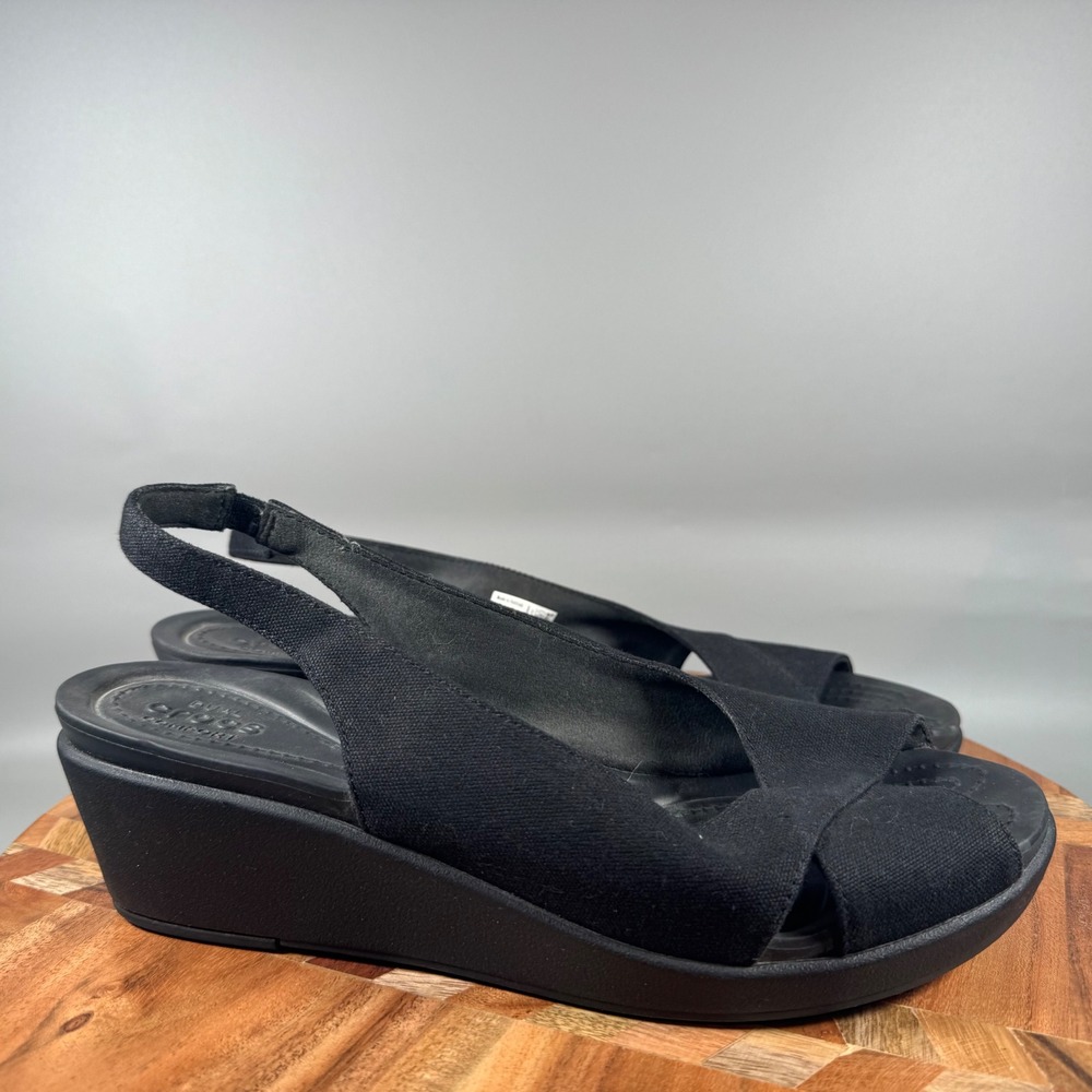 Crocs Leigh Ann‎ Women Slingback Wedge Sandals Black Comfort Shoes Size W10